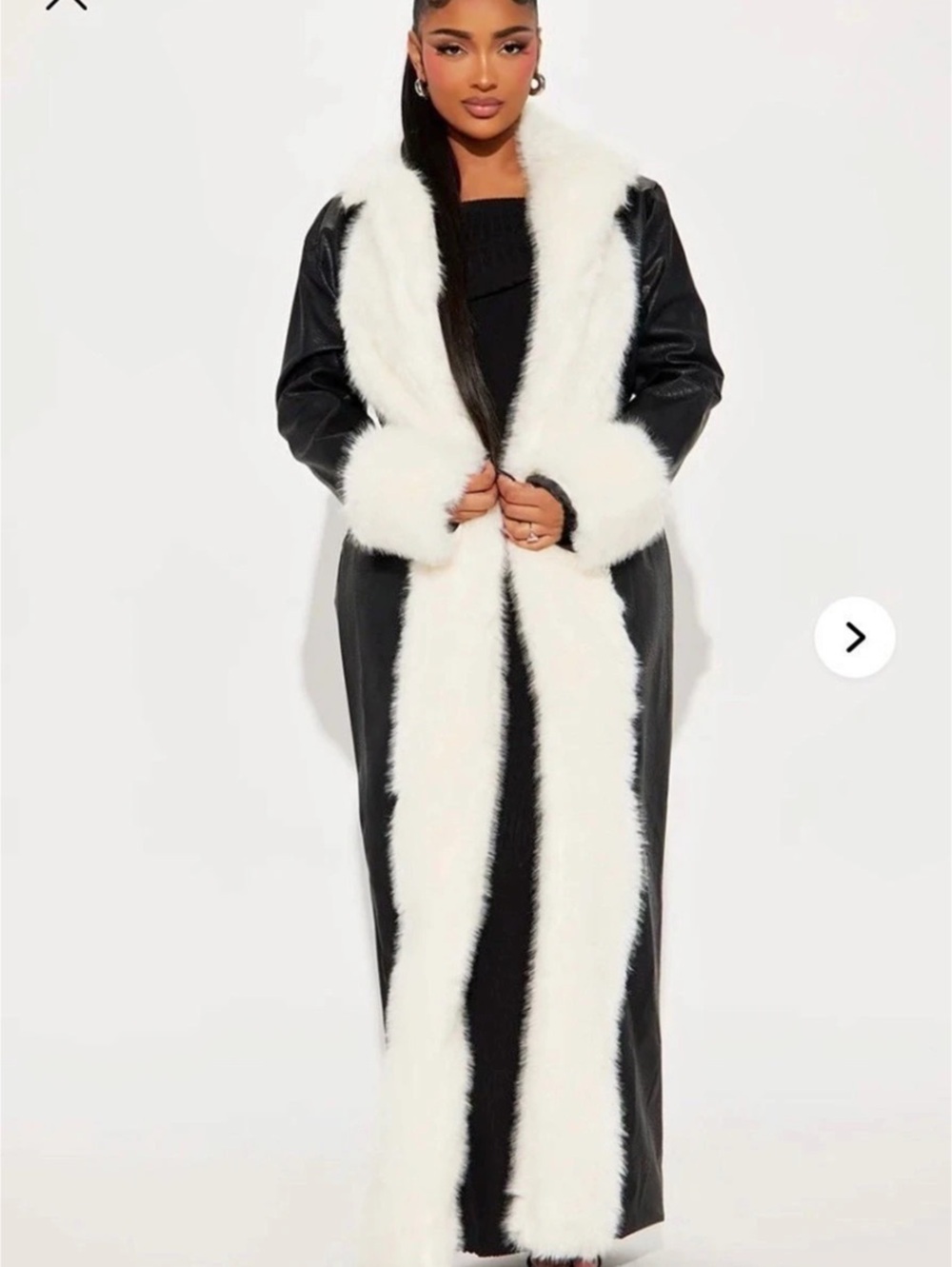 Fashion Nova Calling Again Faux Leather Trench Coat Black & White